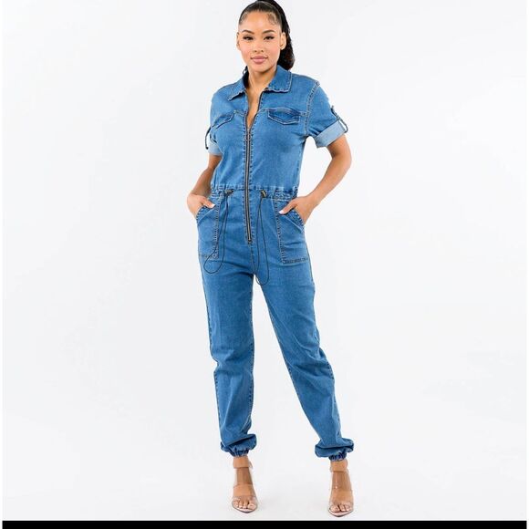 American Bazi Denim‎ Jogger Jumpsuit Medium - Picture 1 of 7